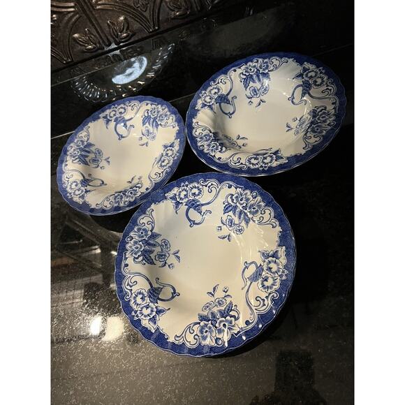 Myott Chelsea Garden Bloomingdales rimmed Bowls (3) Blue Floral - Picture 8 of 12